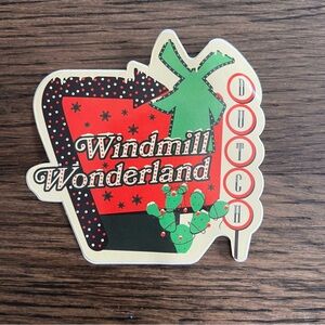 Dutch Bros Windmill Wonderland sticker in red green black cream